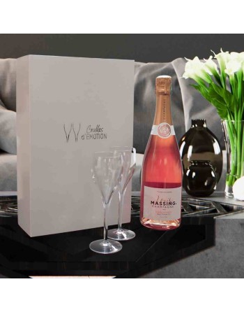 Champagne Rosé en coffret cadeau : champagne rosé en coffret champagne et flûtes de champagne